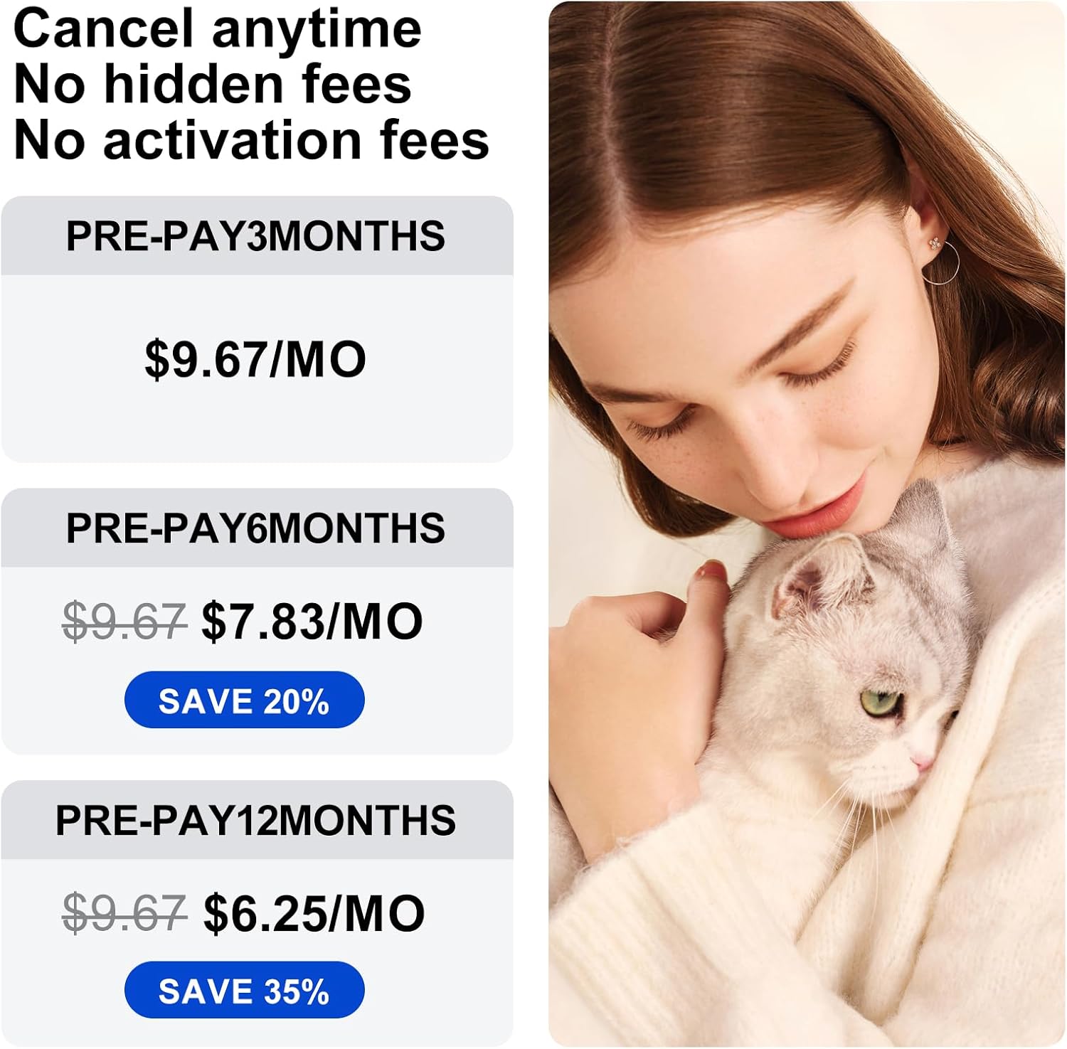 Dog GPS tracker subscription pricing plans: 3, 6, and 12 month prepay options