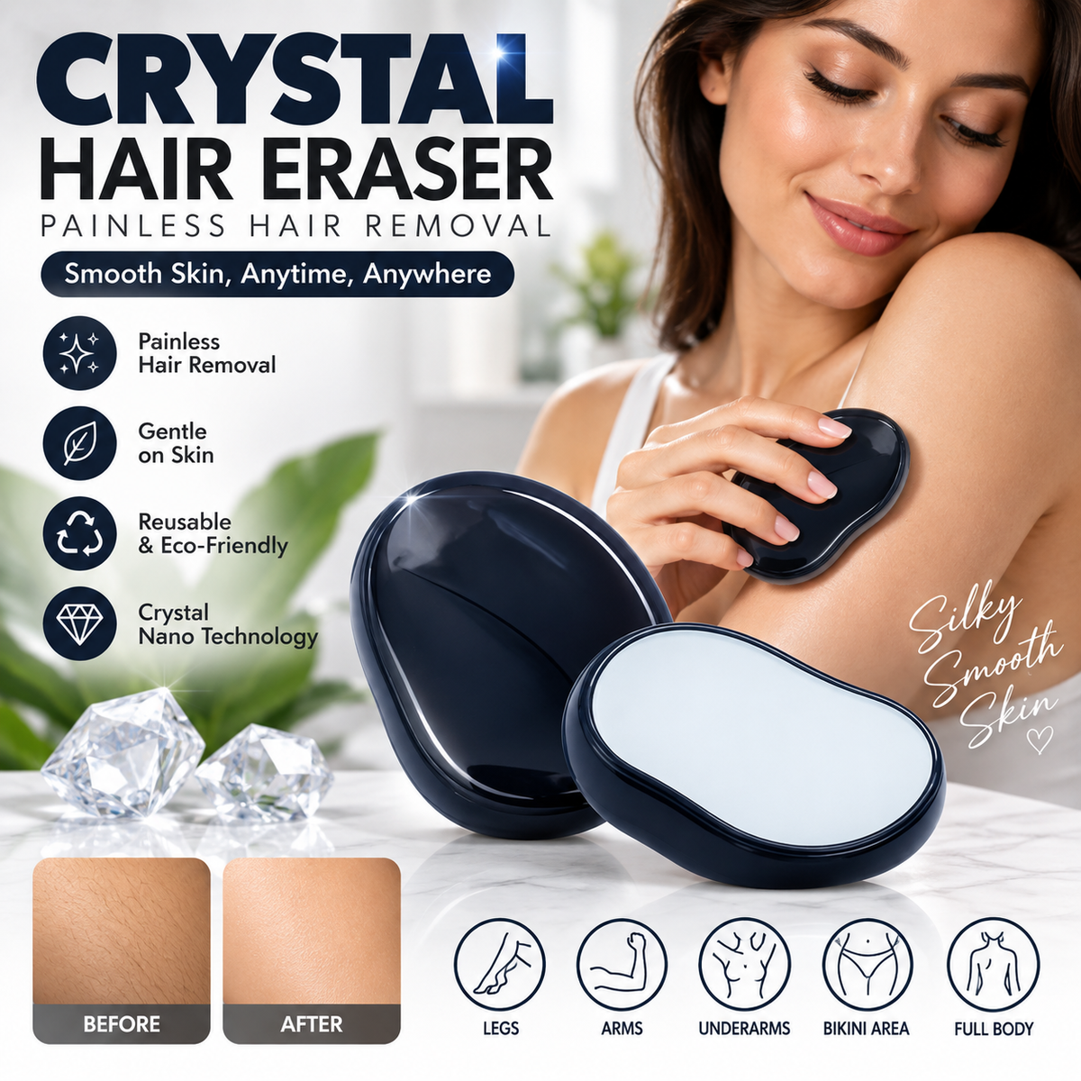 Crystal Hair Eraser Painless Hair Removal Epilator Reusable Body Depilation Tool
