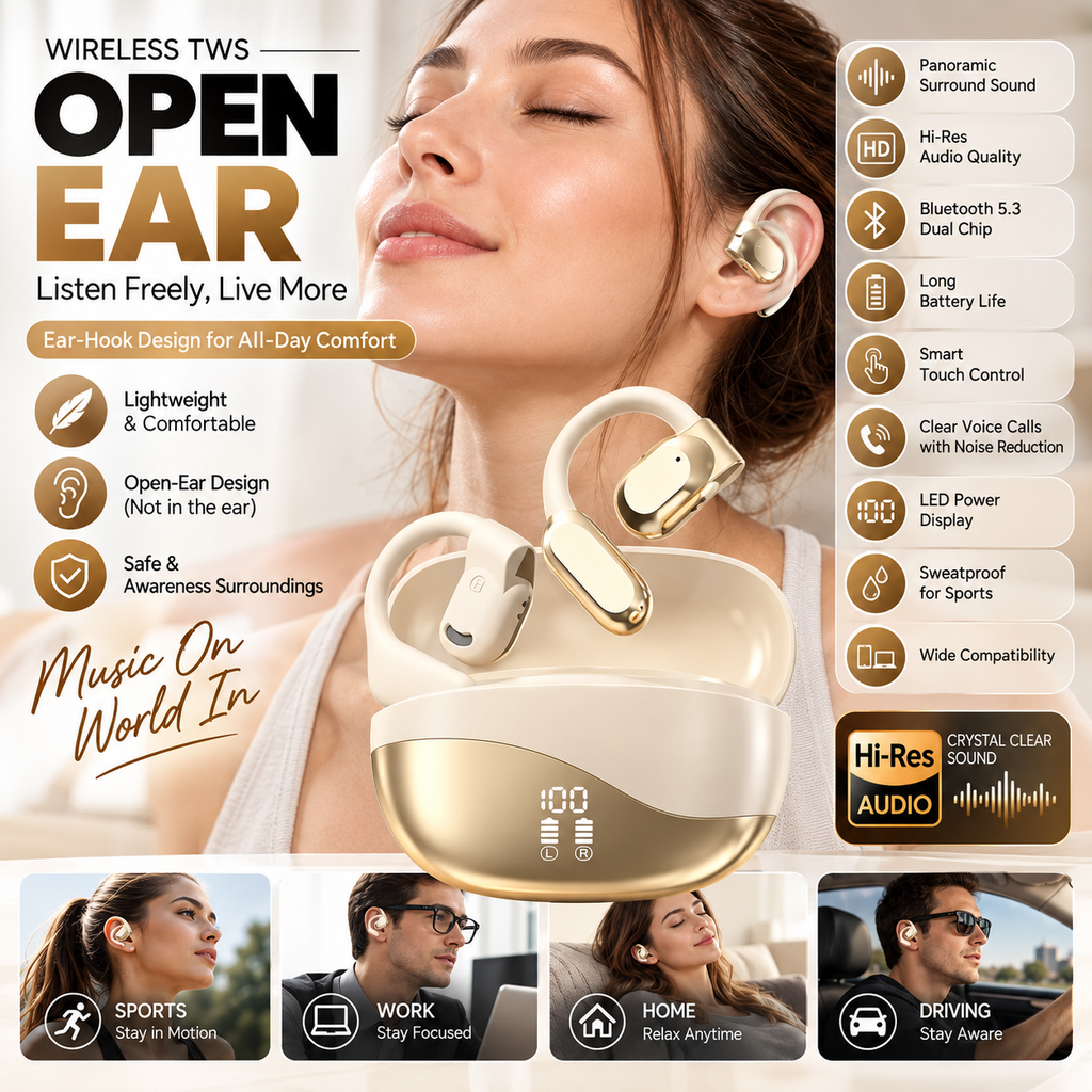 Wireless Bone Conduction Bluetooth Headset with Ear Hook