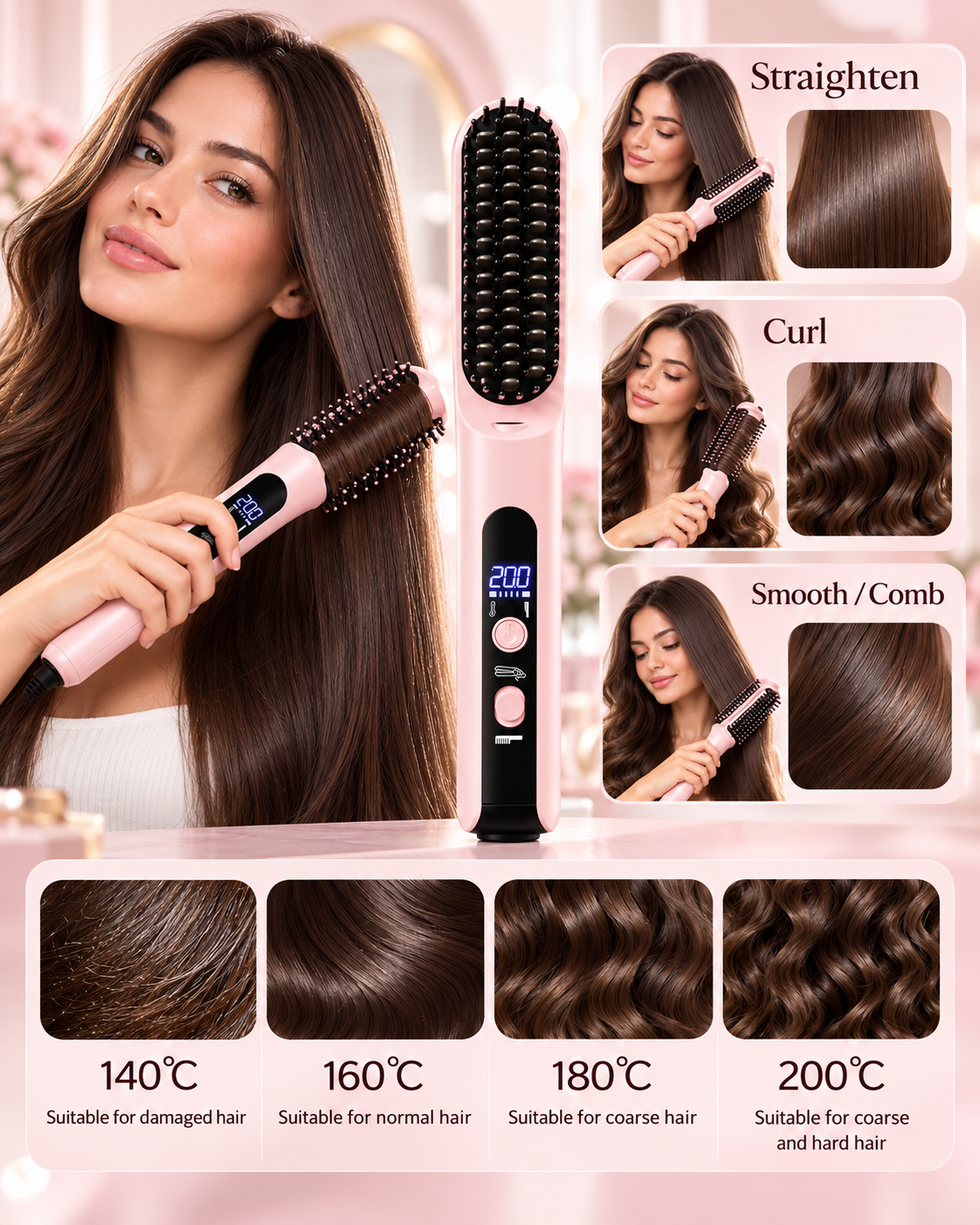 3-in-1 Curling and Straightening Iron One-Touch Styling Detachable Hair Protector 55W