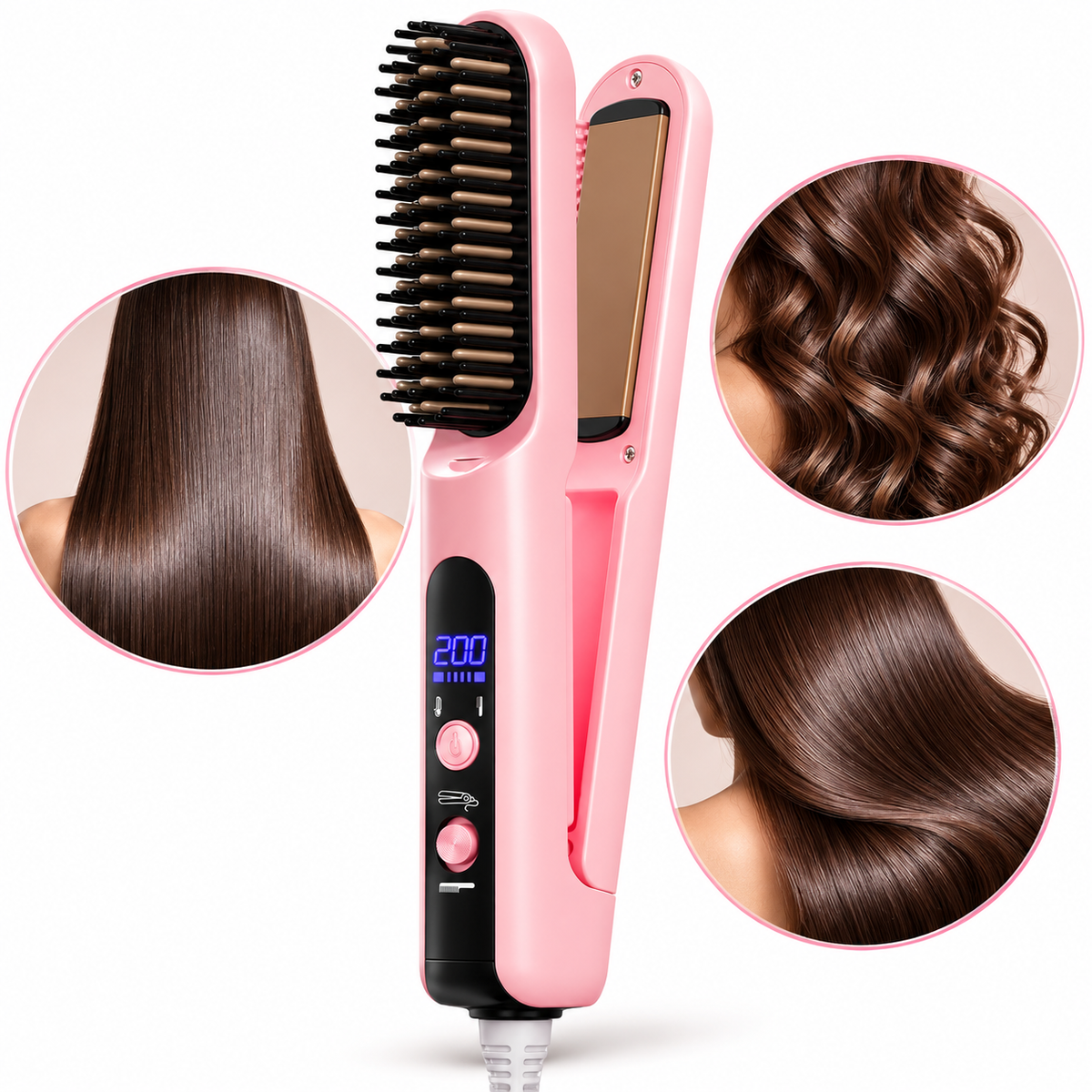 3-in-1 Curling and Straightening Iron One-Touch Styling Detachable Hair Protector 55W
