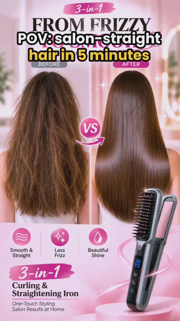 3-in-1 Curling and Straightening Iron One-Touch Styling Detachable Hair Protector 55W